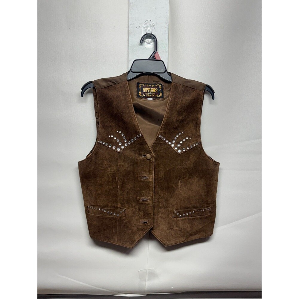 Vintage Outlaws Suede Rhinestone Vest Brown L Gay Cowboy High Glam Western